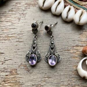 Vintage sterling silver marcasite and amethyst earrings