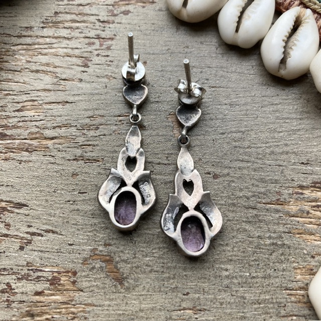 Vintage sterling silver marcasite and amethyst earrings