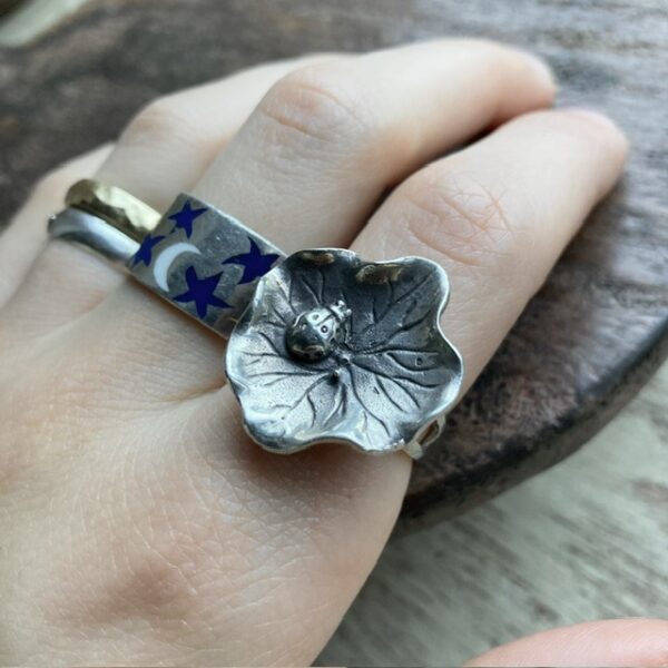 Vintage sterling silver nasturtium leaf ring