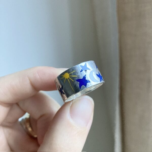 Vintage sterling silver celestial ring