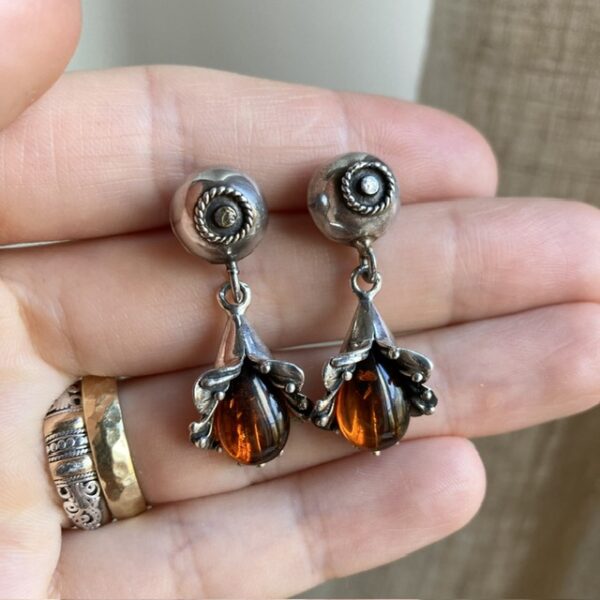 Vintage sterling silver amber flower earrings