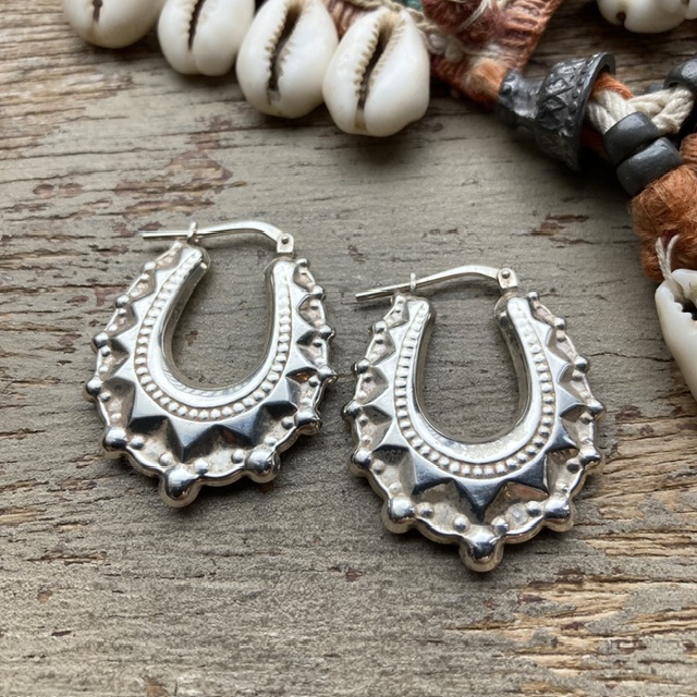 Sterling silver ornate Creole hoops