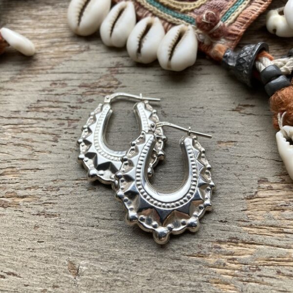 Sterling silver ornate Creole hoops