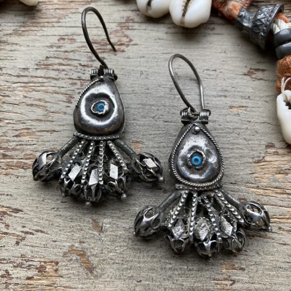 Antique sterling silver evil eye earrings