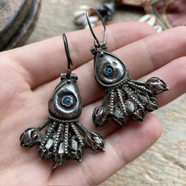 Antique sterling silver evil eye earrings