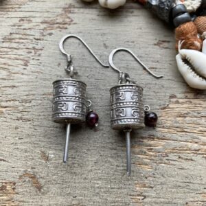 Vintage sterling silver prayer wheel earrings