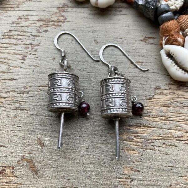 Vintage sterling silver prayer wheel earrings