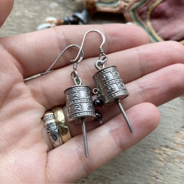 Vintage sterling silver prayer wheel earrings