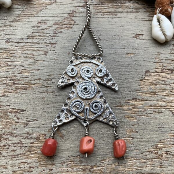 Vintage sterling silver and red coral pendant