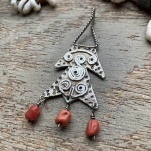 Vintage sterling silver and red coral pendant