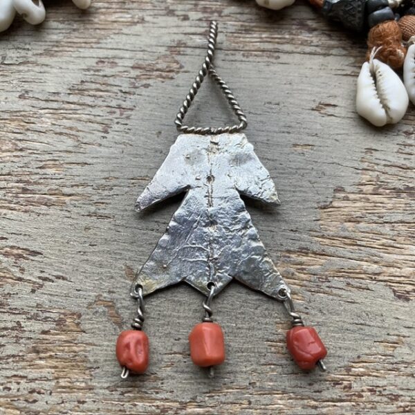 Vintage sterling silver and red coral pendant