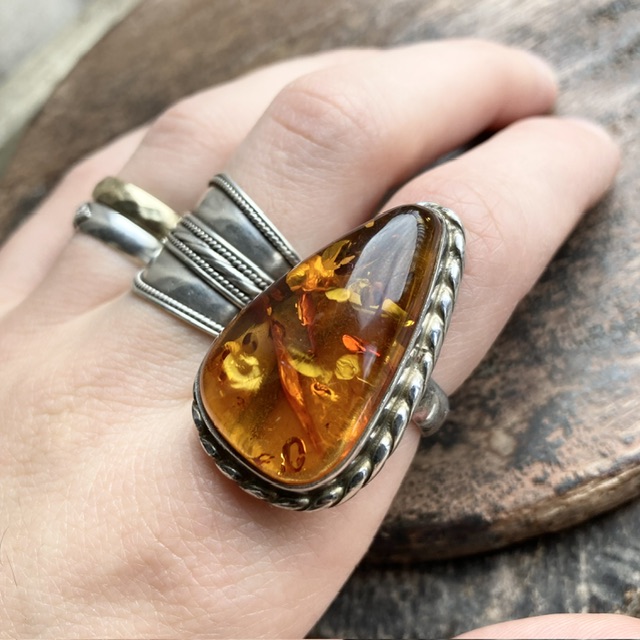 Vintage sterling silver amber ring