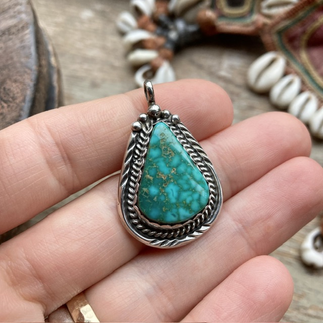 Vintage Navajo sterling silver turquoise pendant