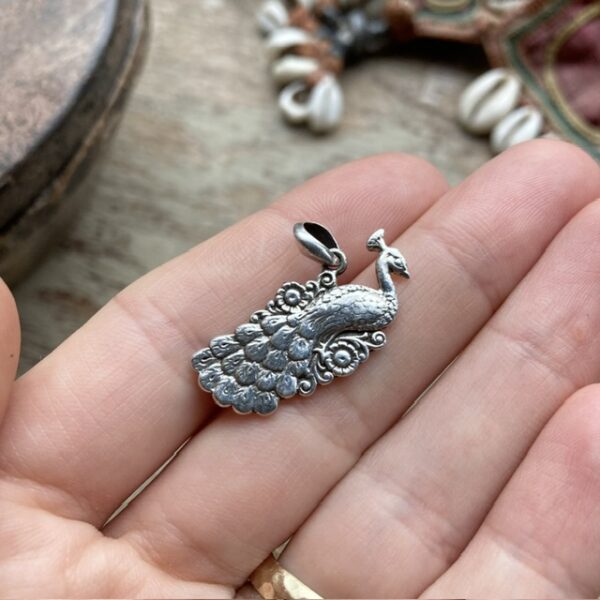 Vintage sterling silver peacock pendant