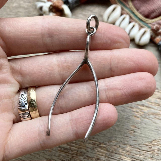 Vintage solid silver wishbone pendant