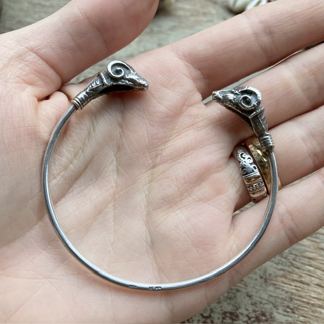 Vintage sterling silver ram’s head bangle