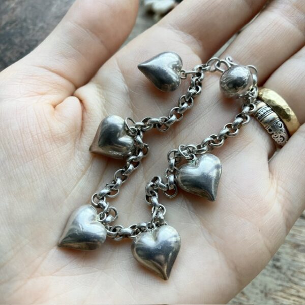 Vintage sterling silver heart charm bracelet