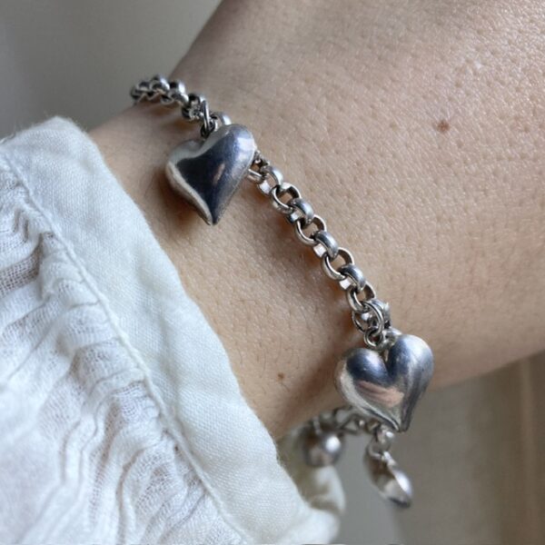 Vintage sterling silver heart charm bracelet