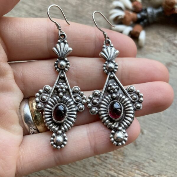 Vintage Indian sterling silver and garnet earrings