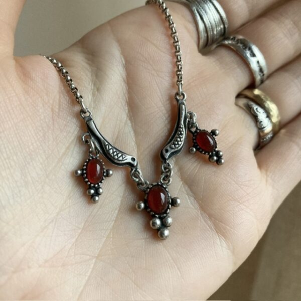 Vintage sterling silver and carnelian bird necklace