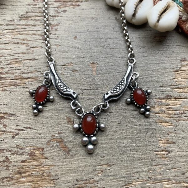 Vintage sterling silver and carnelian bird necklace