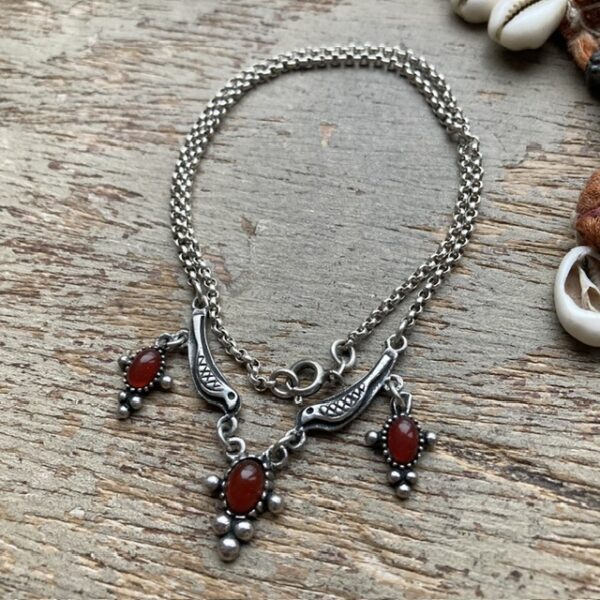 Vintage sterling silver and carnelian bird necklace