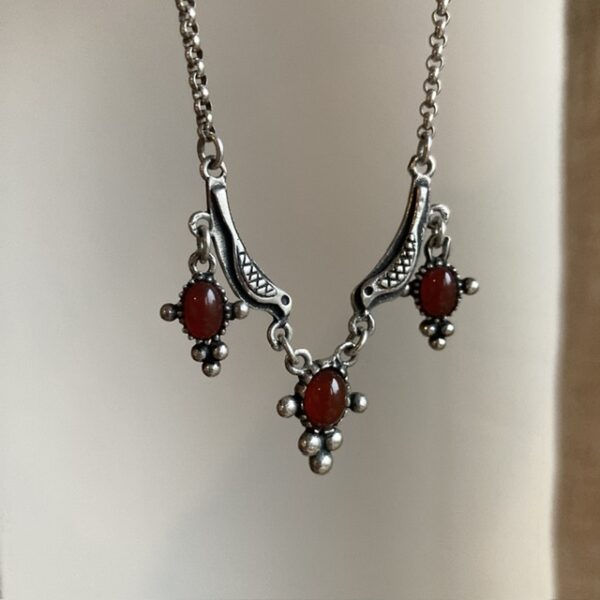 Vintage sterling silver and carnelian bird necklace