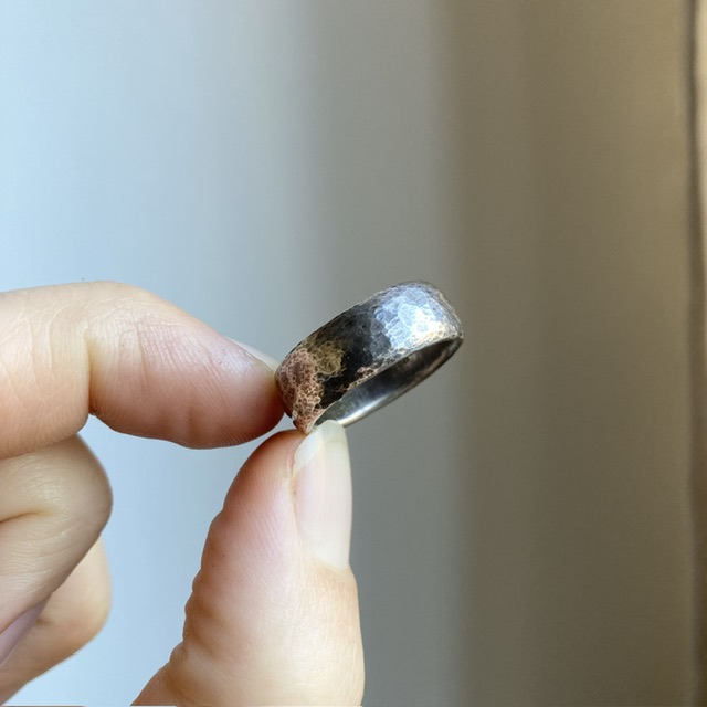 Vintage heavy solid silver hammered ring