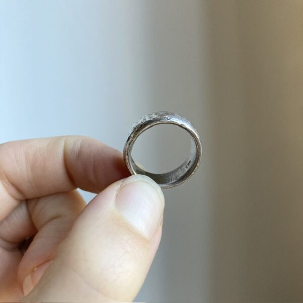 Vintage heavy solid silver hammered ring