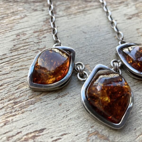 Vintage sterling silver amber necklace