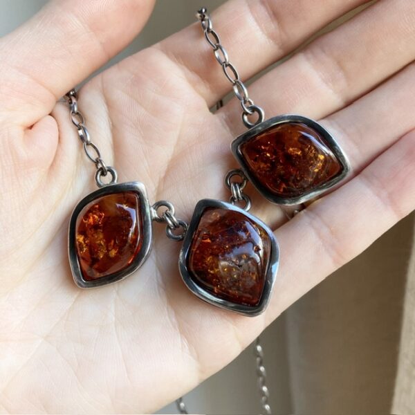 Vintage sterling silver amber necklace