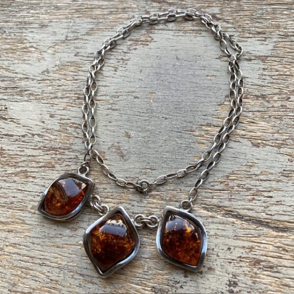 Vintage sterling silver amber necklace