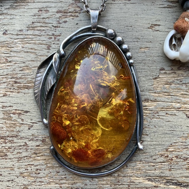 Vintage sterling silver and amber pendant