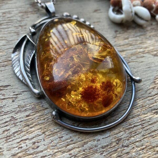 Vintage sterling silver and amber pendant