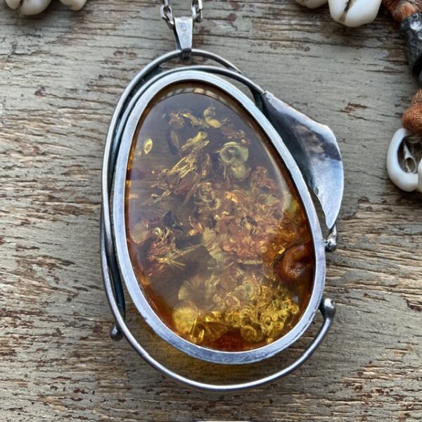 Vintage sterling silver and amber pendant