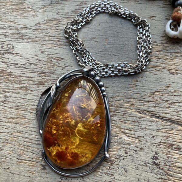 Vintage sterling silver and amber pendant