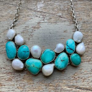 Vintage sterling silver, turquoise and pearl necklace