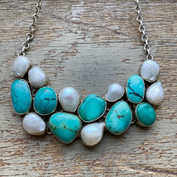 Vintage sterling silver, turquoise and pearl necklace