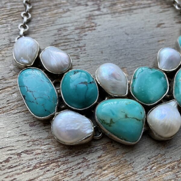 Vintage sterling silver, turquoise and pearl necklace