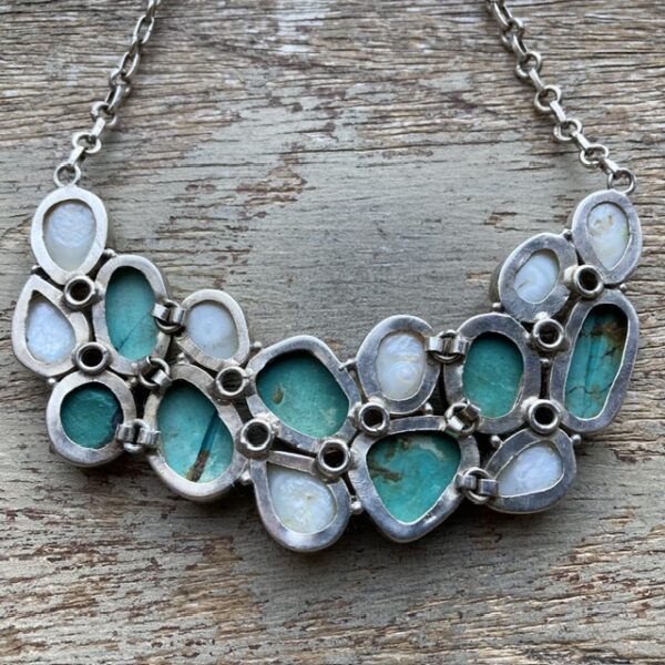 Vintage sterling silver, turquoise and pearl necklace