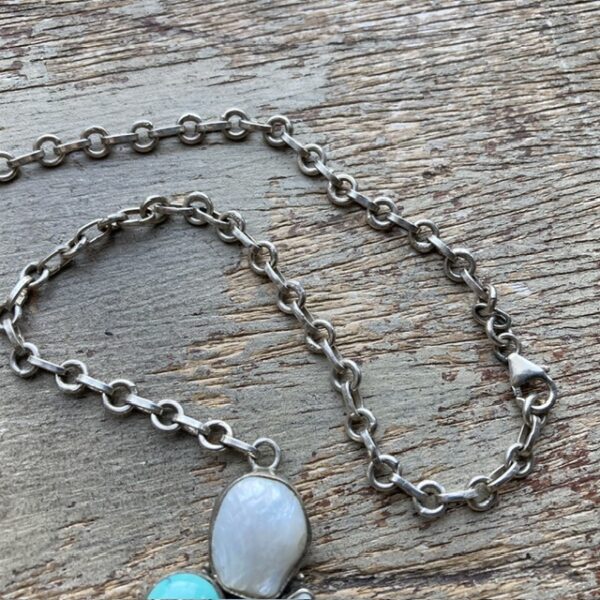 Vintage sterling silver, turquoise and pearl necklace