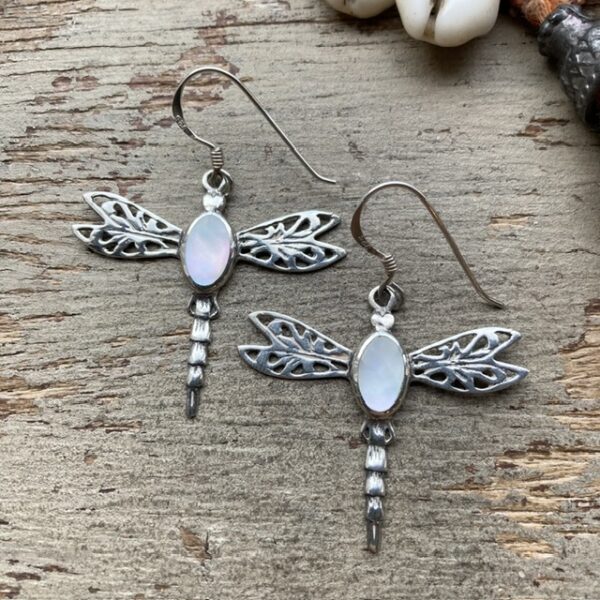 Sterling silver mother of pearl dragonfly earrings