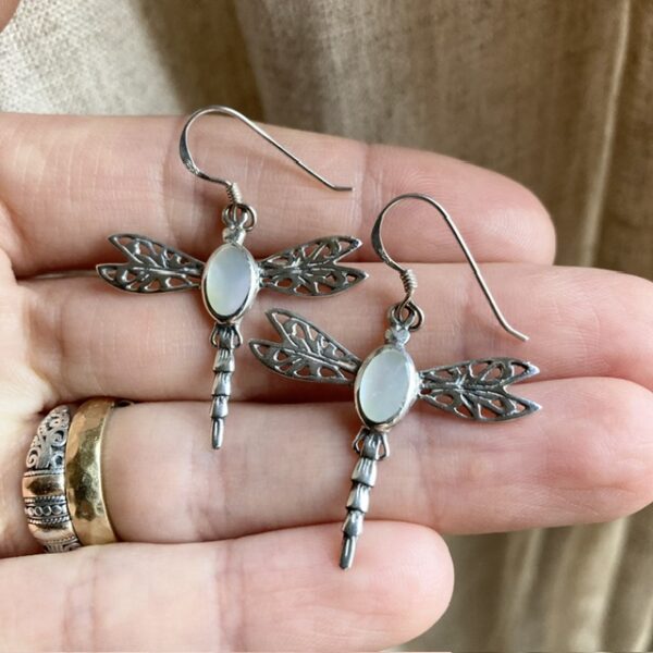 Sterling silver mother of pearl dragonfly earrings