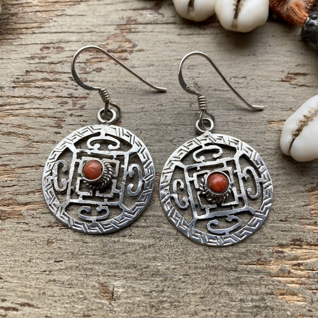 Vintage Tibetan sterling silver and coral earrings