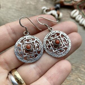 Vintage Tibetan sterling silver and coral earrings