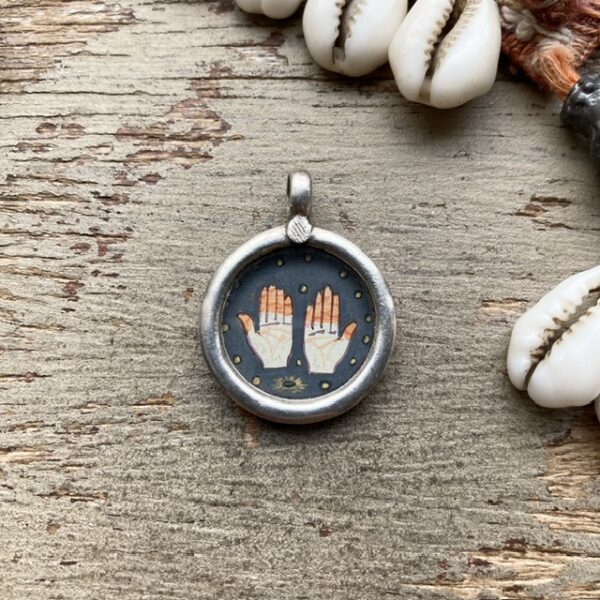 Vintage Indian sterling silver hand-painted pendant