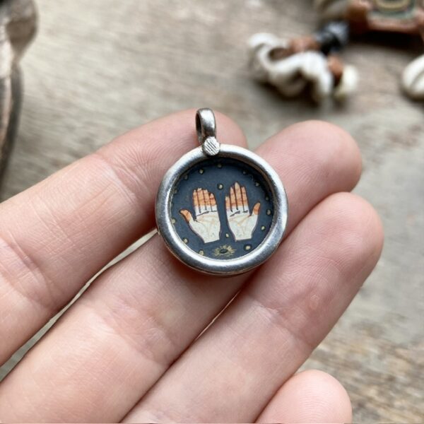 Vintage Indian sterling silver hand-painted pendant