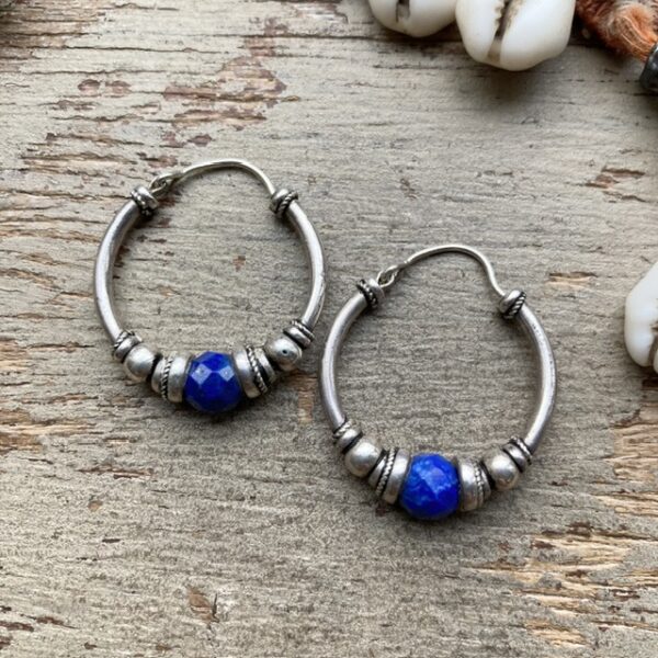 Vintage sterling silver lapis lazuli hoops