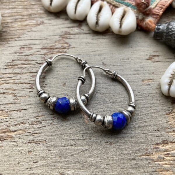 Vintage sterling silver lapis lazuli hoops