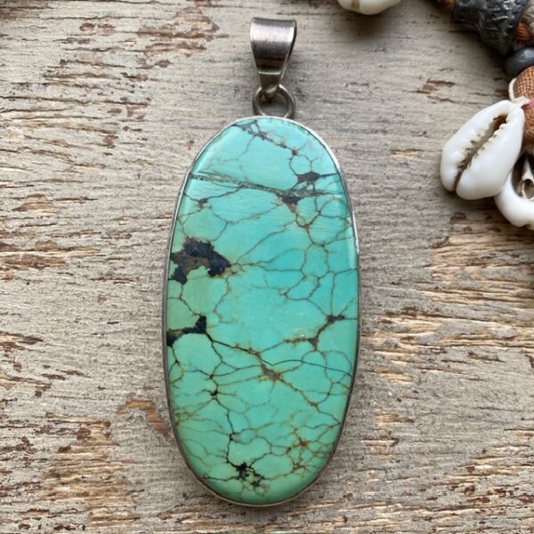 Large vintage sterling silver turquoise pendant